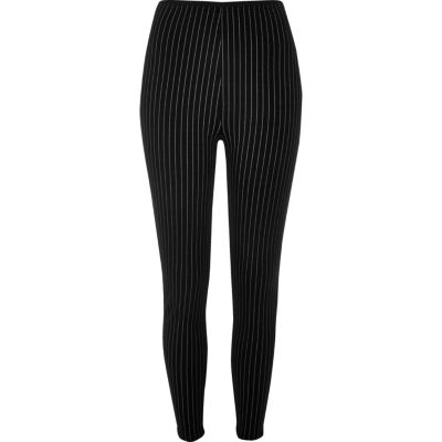 Black pinstripe high rise leggings
